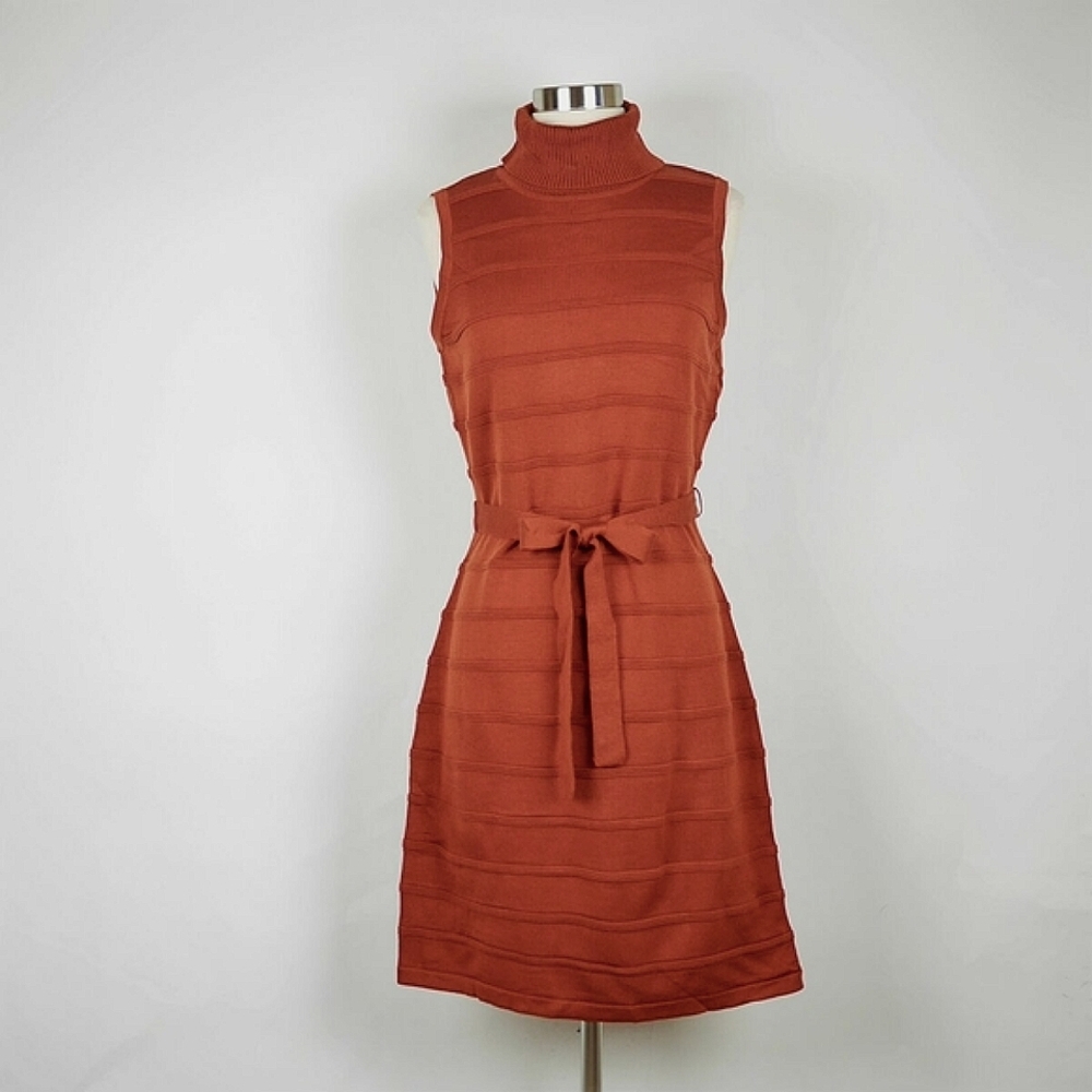 Calvin Klein Rust Knit Sweater Dress  Turtle Neck Sleeveless Size Medium